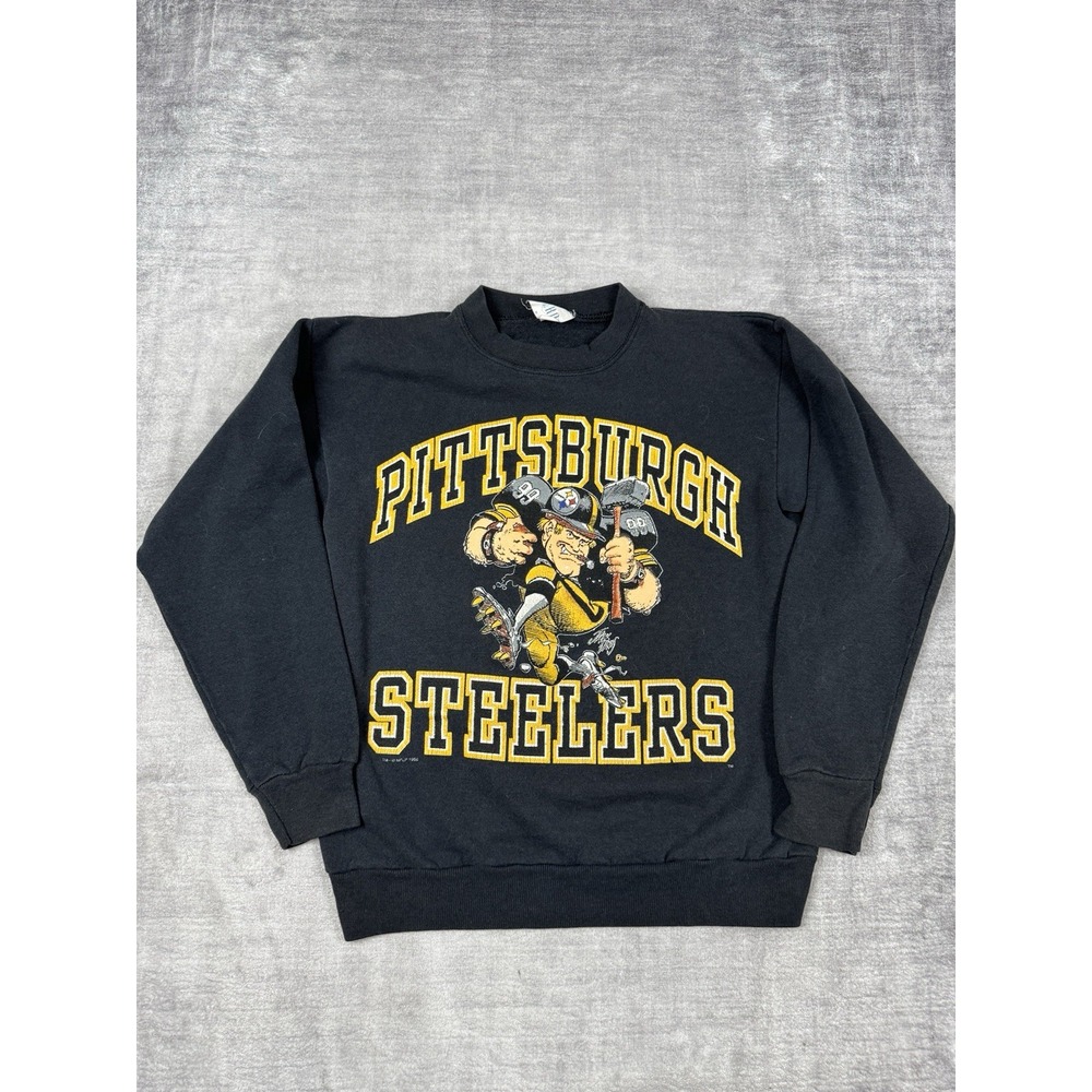 Vtg Pittsburgh Steelers Sweatshirt Mens Medium Black 1988 Jack‎ Davis Crewneck